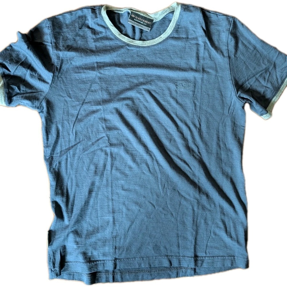 Icebreaker Shirt Mens Medium Blue Superfine Merino 190 Ringer Base Layer - Picture 2 of 3
